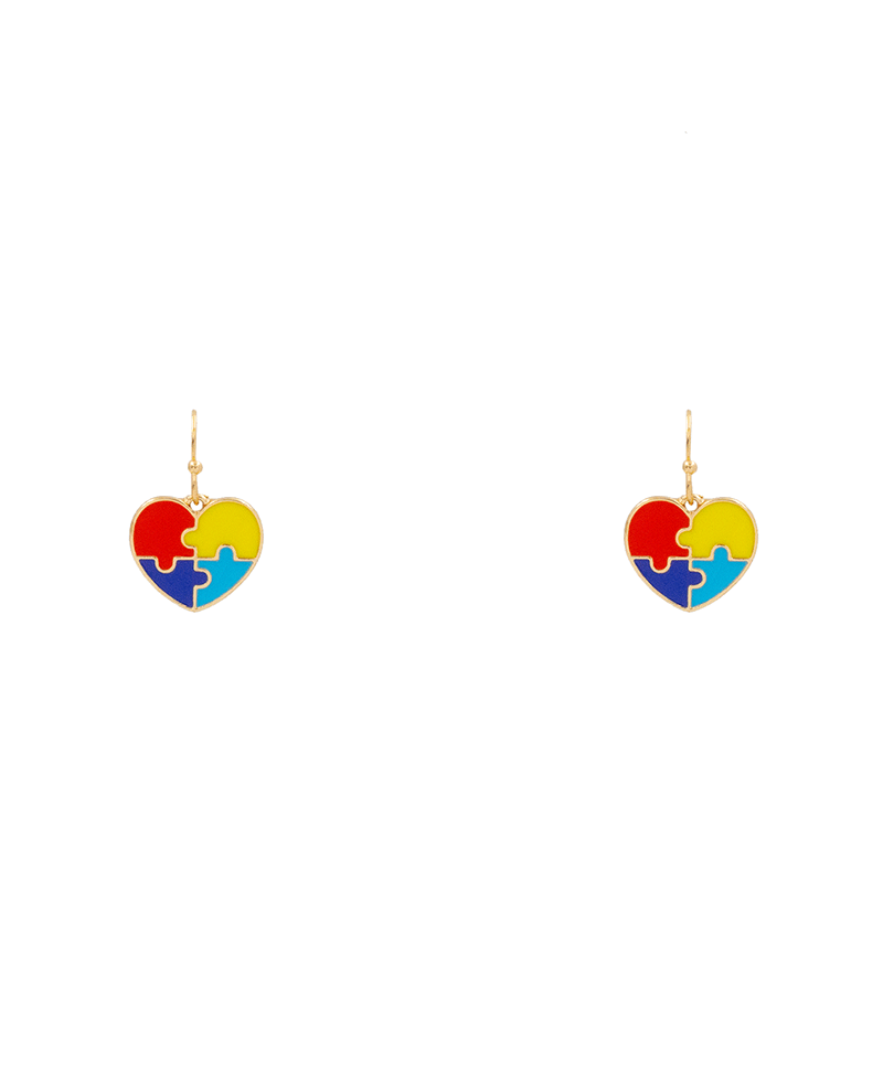 Autism Puzzle Heart Enamel Earring - 1.0"