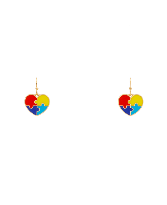 Autism Puzzle Heart Enamel Earring - 1.0"