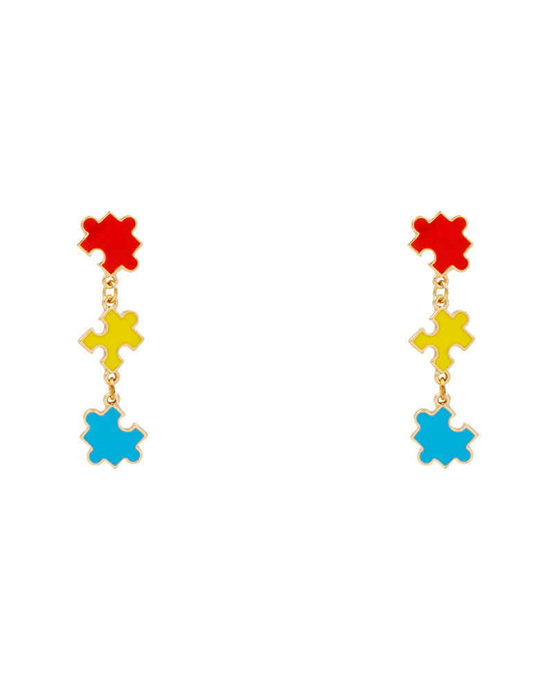 Autism Puzzle 3 Drop Enamel Earring - 2.0"