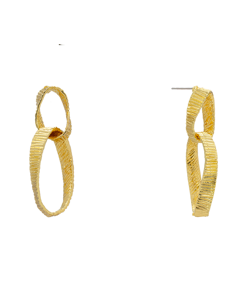 Textured Metal Double Link Earring - 2.3"