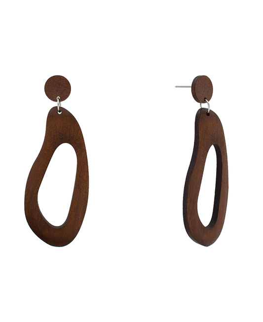 Large Organic Shape Wood Earring - 3.8"