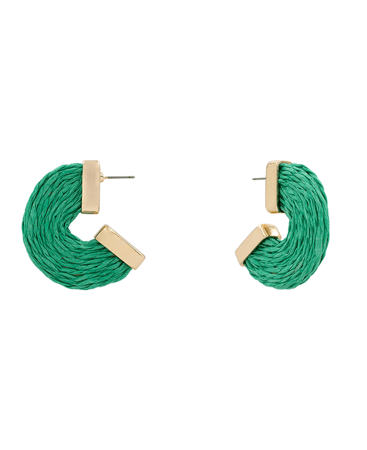 Raffia Wrapped Flat Hoop Earring - 1.7"