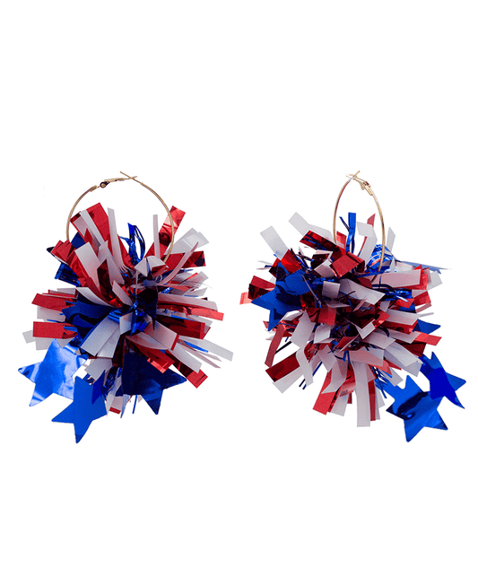 Star Tinsel Pompom Hoop Earring - 4.7"