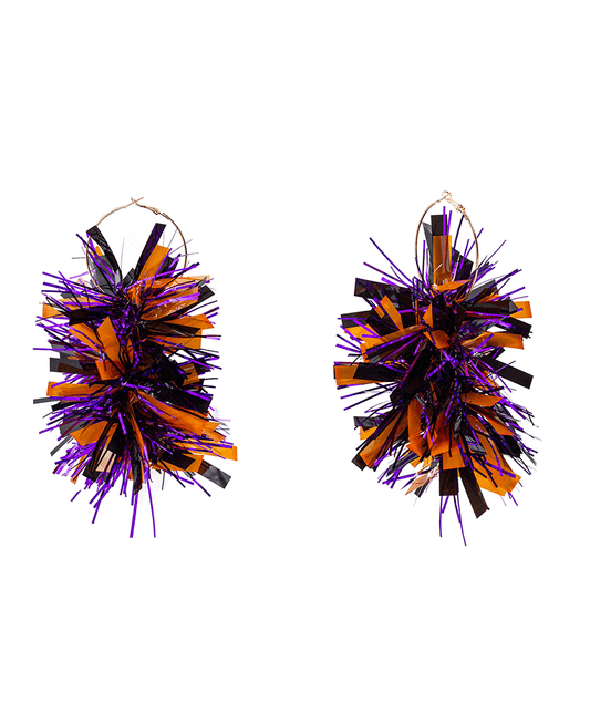 Tinsel Pompom Hoop Earring - 6.5"