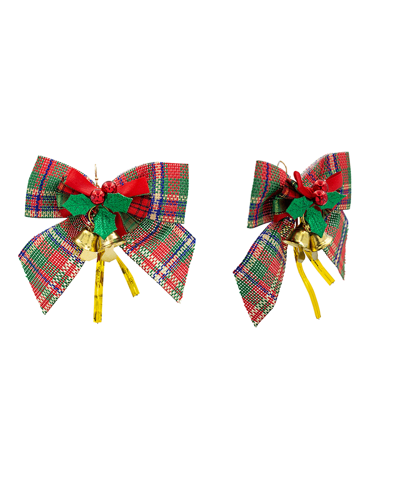 Christmas Tartan Bow Earring - 3.5"
