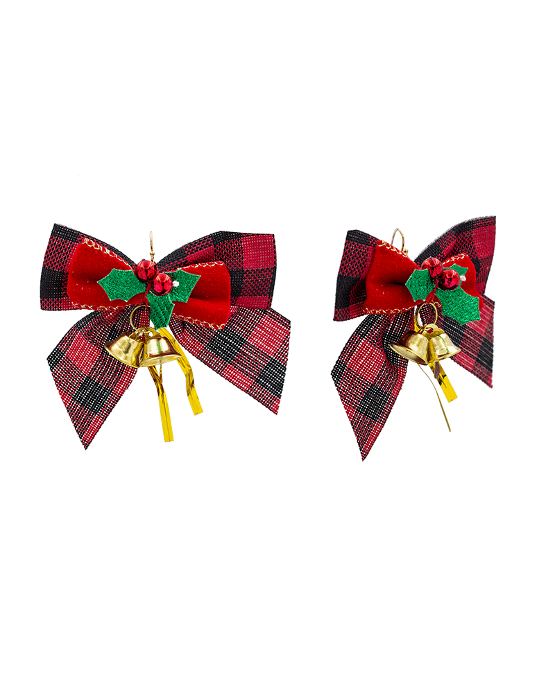 Christmas Tartan Bow Earring - 3.5"