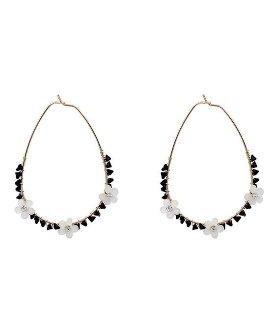 Glass Bead w/ Flower Hoop Earring