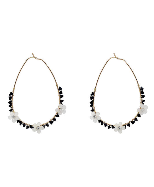 Glass Bead w/ Flower Hoop Earring