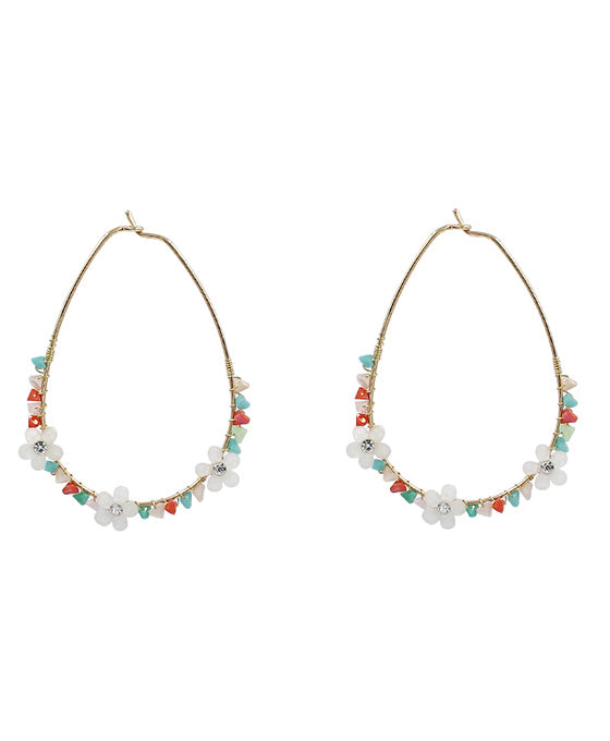 Glass Bead w/ Flower Hoop Earring