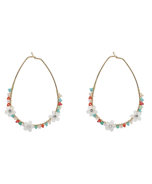 Glass Bead w/ Flower Hoop Earring