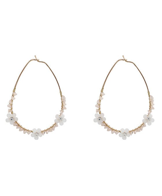 Glass Bead w/ Flower Hoop Earring
