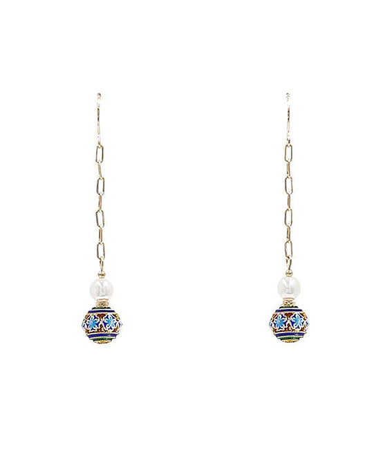 Chain Linear w/ Cloisonne Earring
