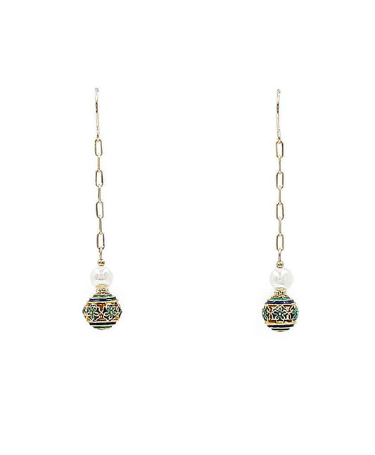 Chain Linear w/ Cloisonne Earring