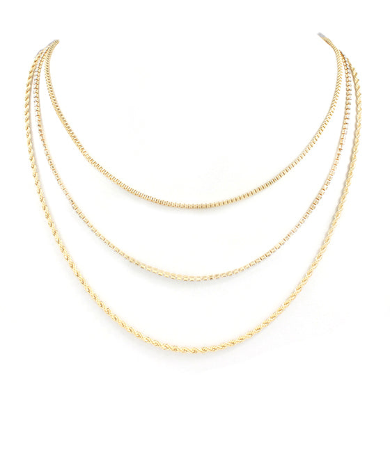 Rope N Clear Stone Chain Layered Necklace