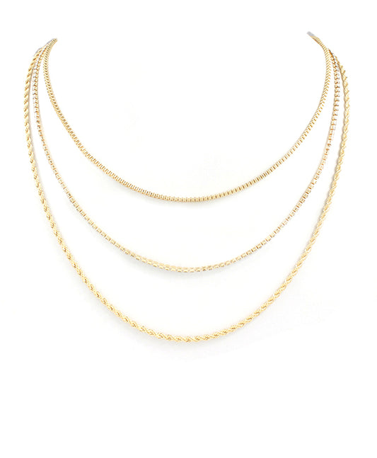 Rope N Clear Stone Chain Layered Necklace