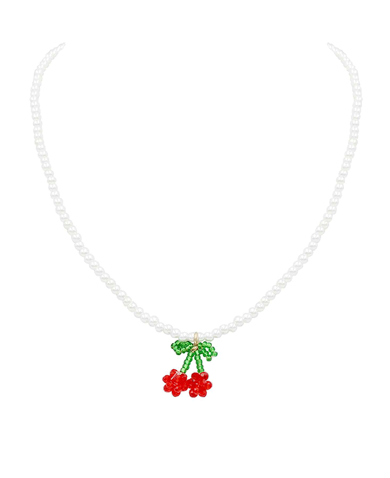 Cherry Beads Pearl Body Short Necklace - 16"