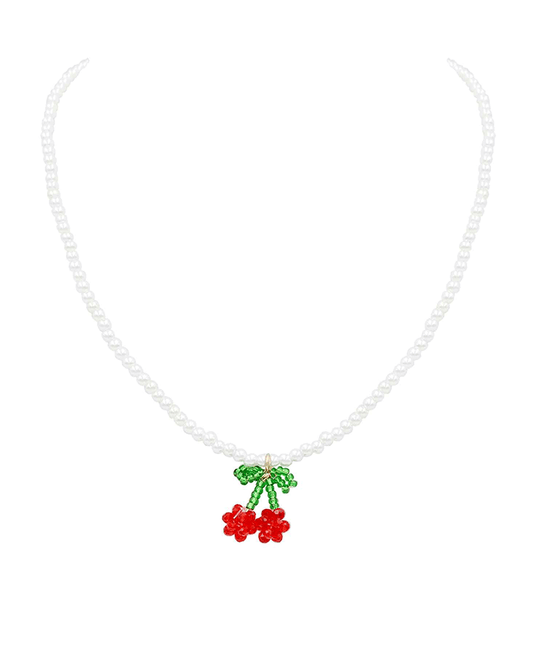 Cherry Beads Pearl Body Short Necklace - 16"