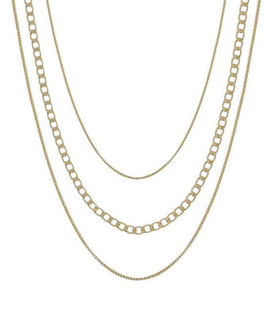 Flat Chain 3 Layered Short Necklace