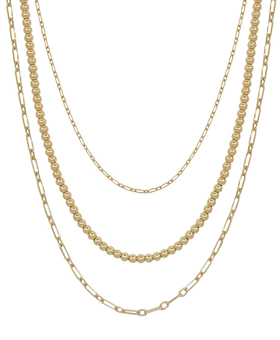 3 Layered Chain & CCB Ball Short Necklace
