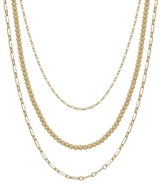 3 Layered Chain & CCB Ball Short Necklace