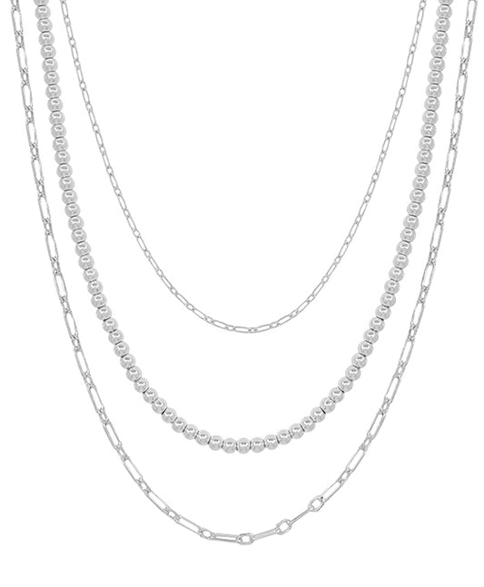 3 Layered Chain & CCB Ball Short Necklace