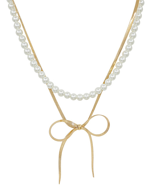 Pearl Body & Ribbon Snake Chain Short Necklace