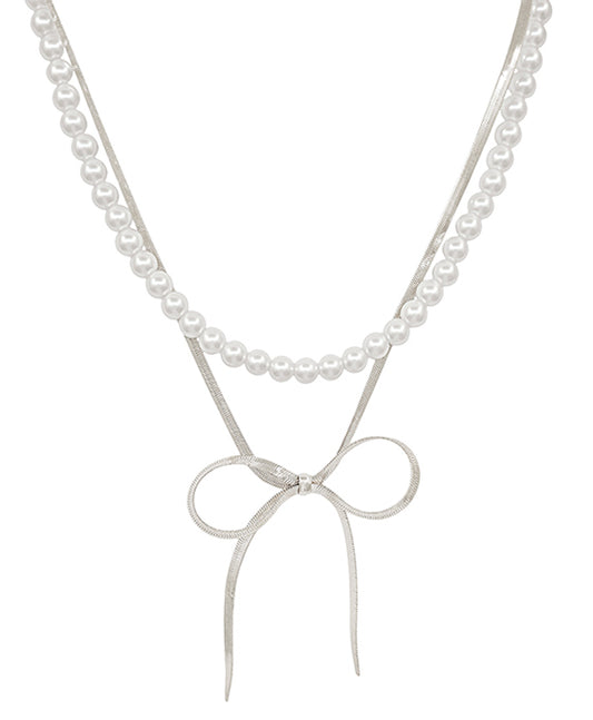 Pearl Body & Ribbon Snake Chain Short Necklace