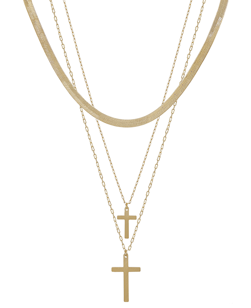 Layered Snake Chain & Double Cross Short Necklace