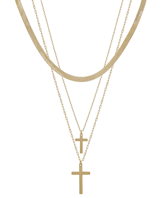 Layered Snake Chain & Double Cross Short Necklace