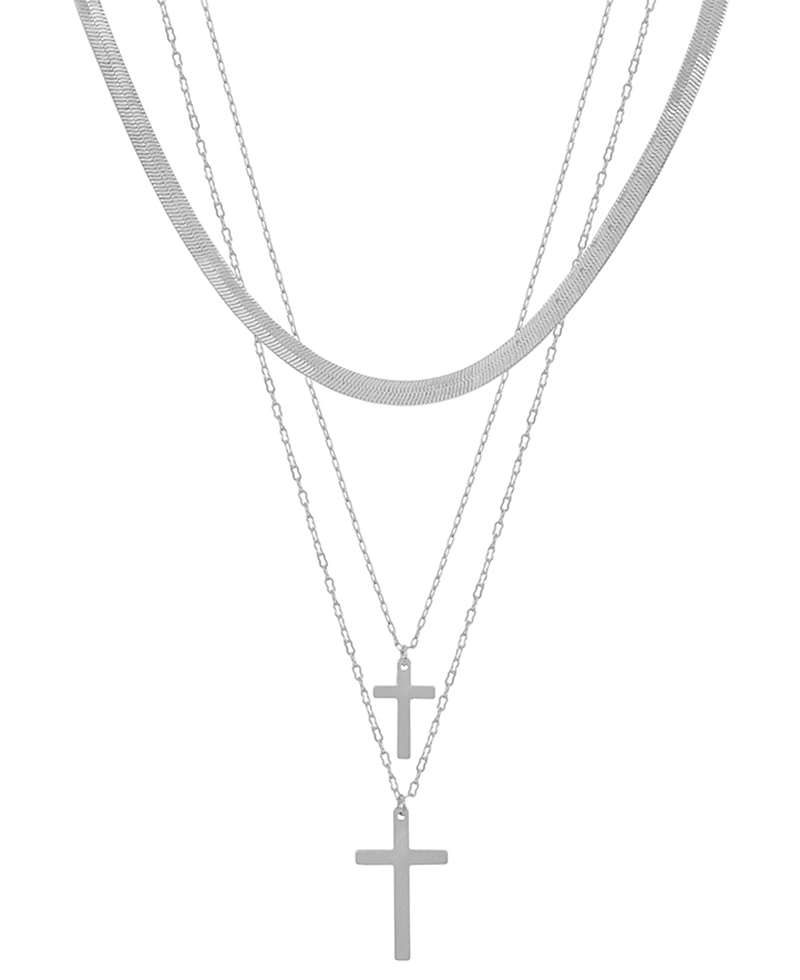 Layered Snake Chain & Double Cross Short Necklace