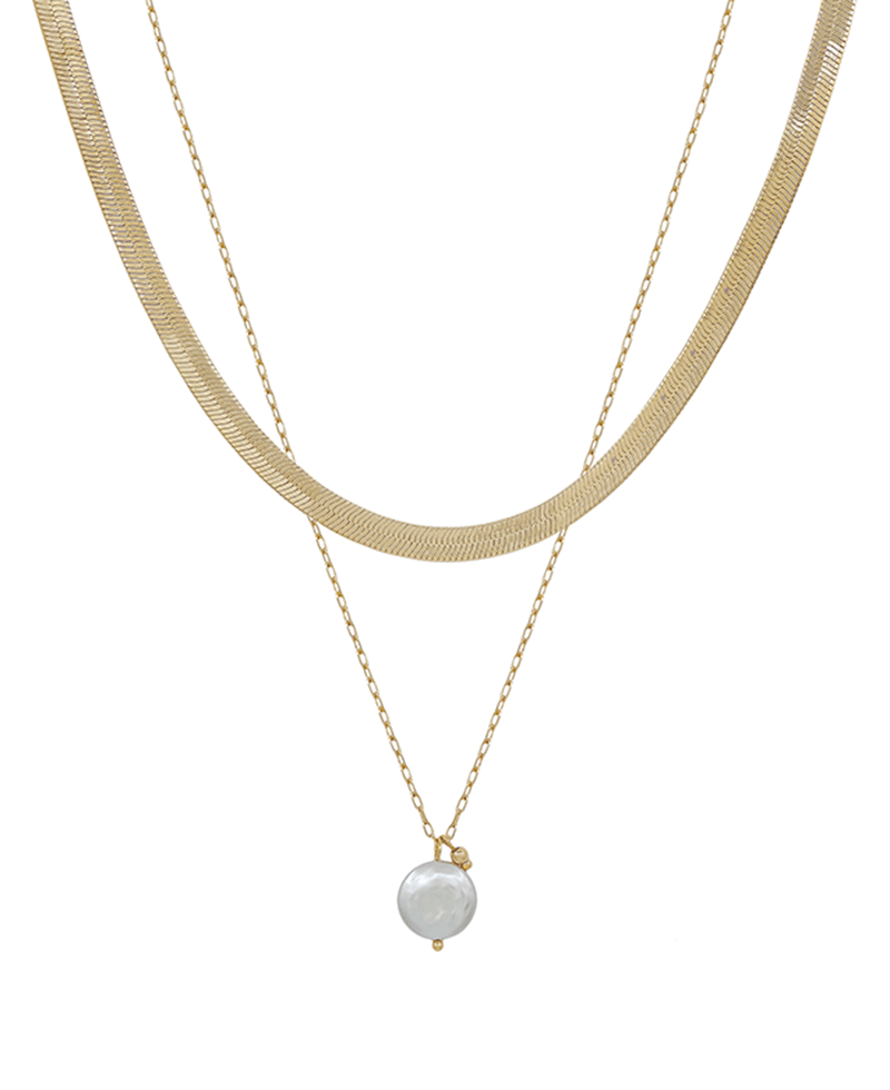 Layered Snake Chain & Pearl Short Necklace