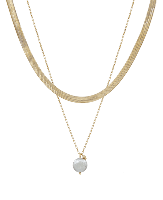 Layered Snake Chain & Pearl Short Necklace