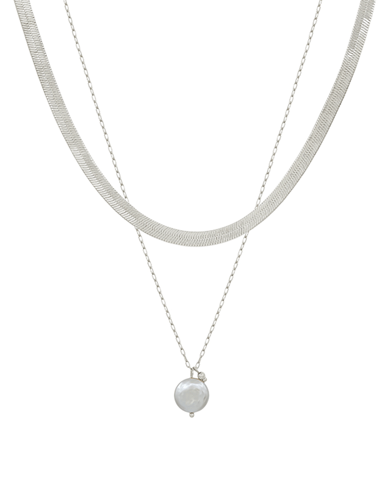 Layered Snake Chain & Pearl Short Necklace