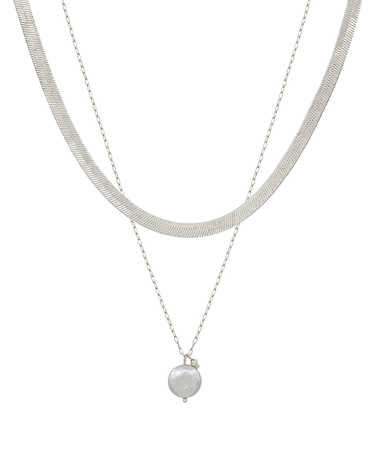Layered Snake Chain & Pearl Short Necklace