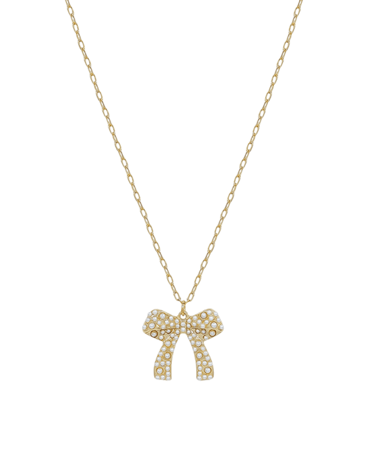 Pearl Ribbon Short Necklace - 16"
