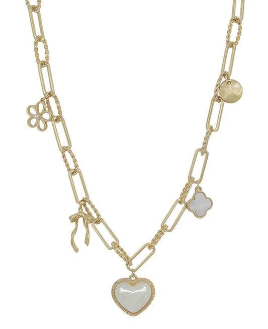 Pearl Heart w/ Charms Short Necklace