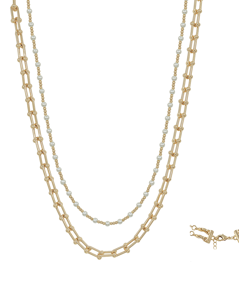 Chain & CCB w/ Pearl Layer Short Necklace