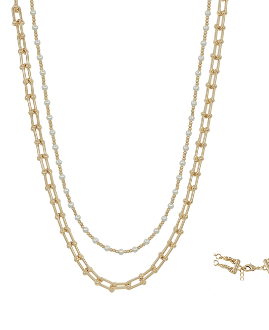 Chain & CCB w/ Pearl Layer Short Necklace