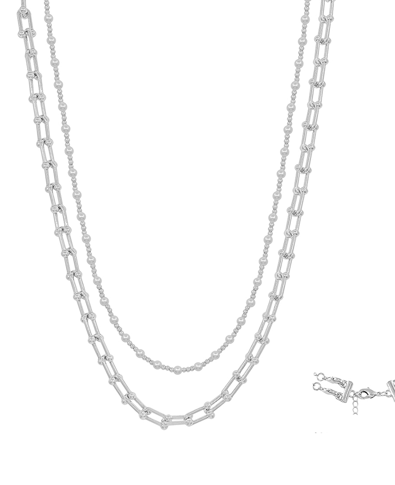 Chain & CCB w/ Pearl Layer Short Necklace