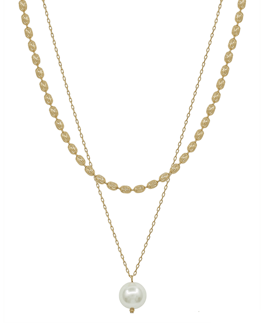 Oval CCB w/ 14mm Pearl Pendant Short Necklace