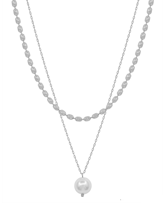 Oval CCB w/ 14mm Pearl Pendant Short Necklace
