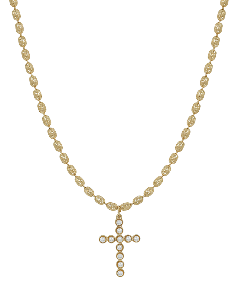 Texture Oval Chain w/ Cross Short Necklace