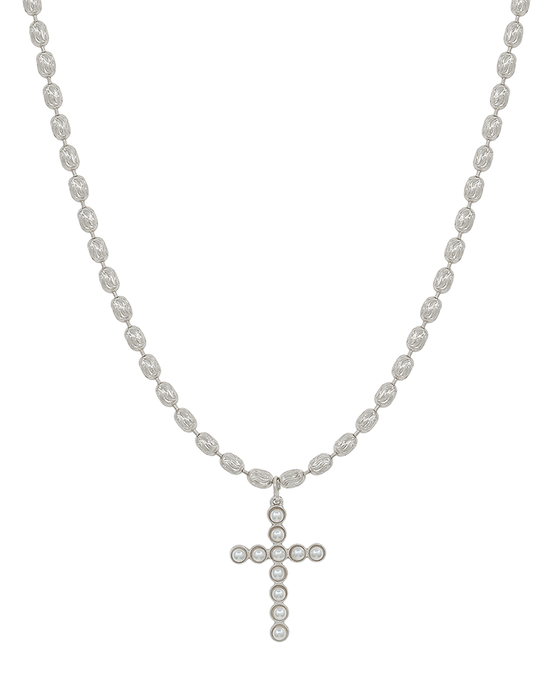 Texture Oval Chain w/ Cross Short Necklace