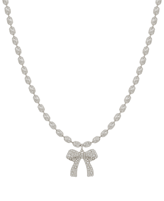 Pearl Ribbon Pendant Oval Chain Short Necklace