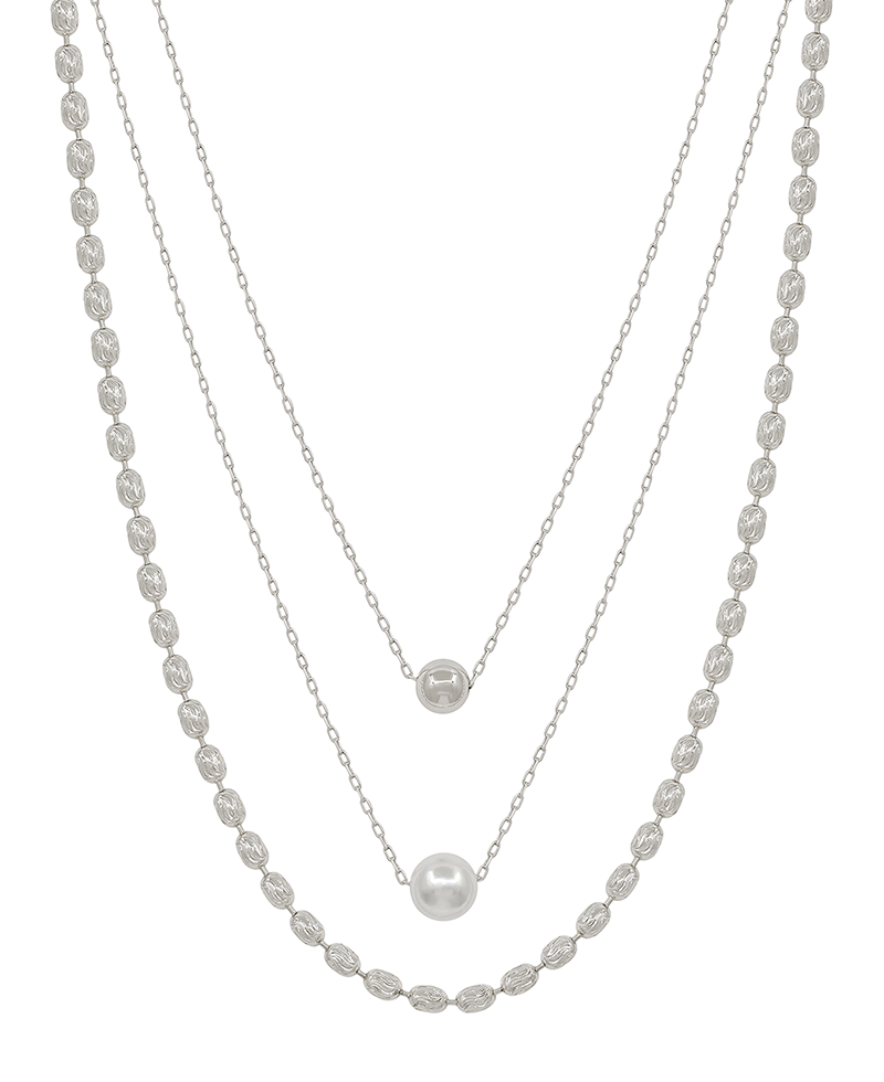 3 Layered Chain & 6mm CCB & 10mm Pearl Short Necklace