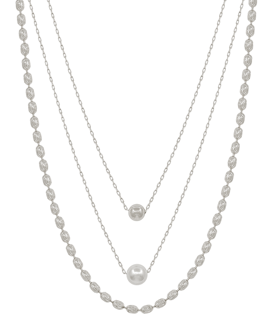 3 Layered Chain & 6mm CCB & 10mm Pearl Short Necklace
