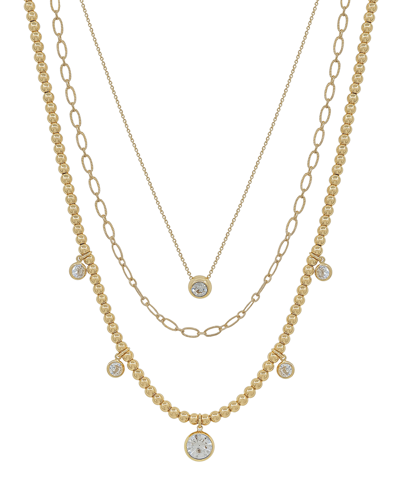 4mm CCB w/ Crystal 3 Layered Short Necklace