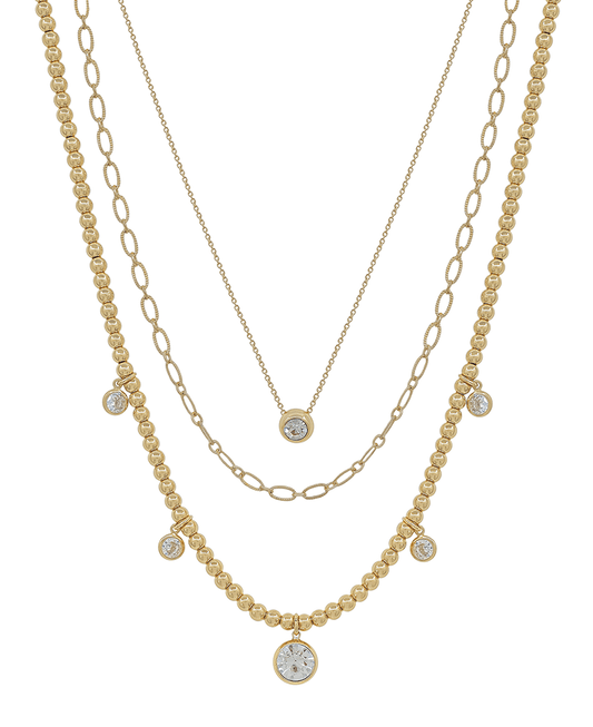 4mm CCB w/ Crystal 3 Layered Short Necklace