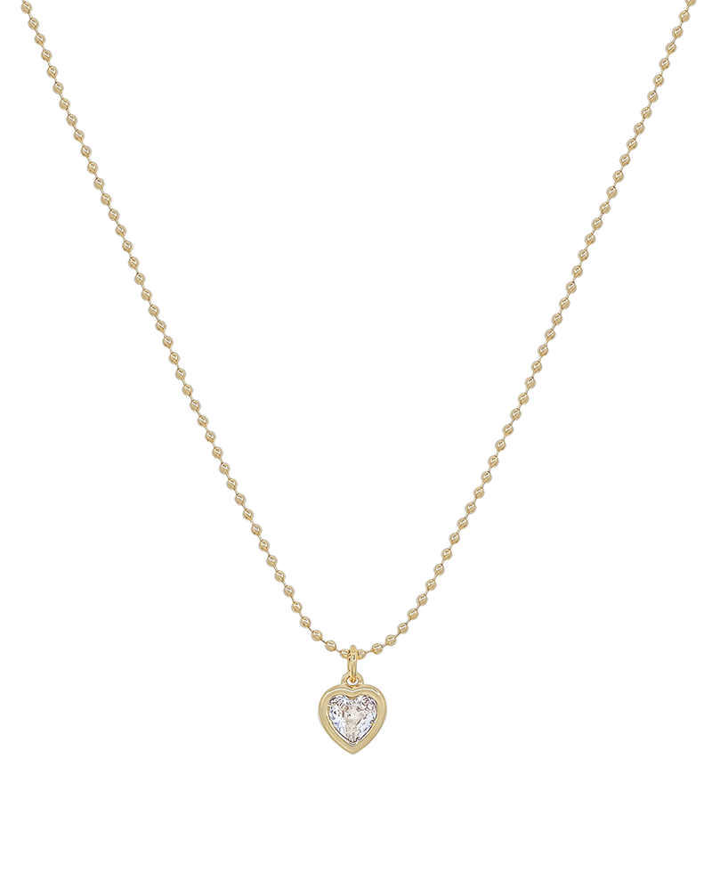 Ball Chain Cubic Heart Pendant Short Necklace