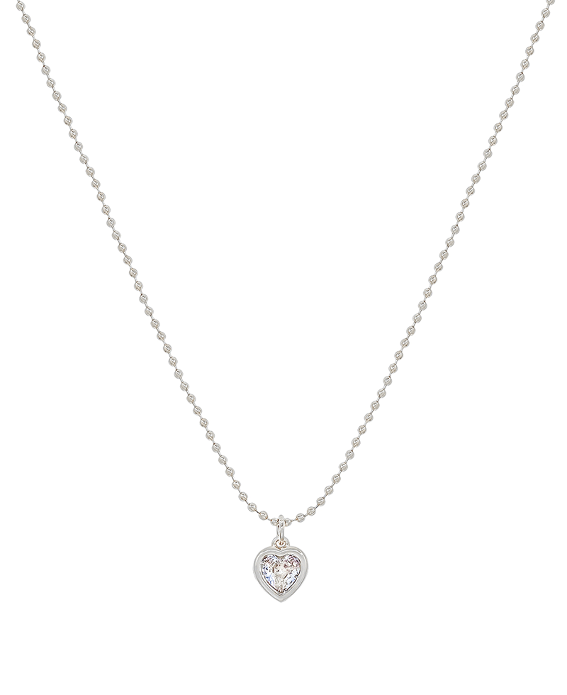 Ball Chain Cubic Heart Pendant Short Necklace